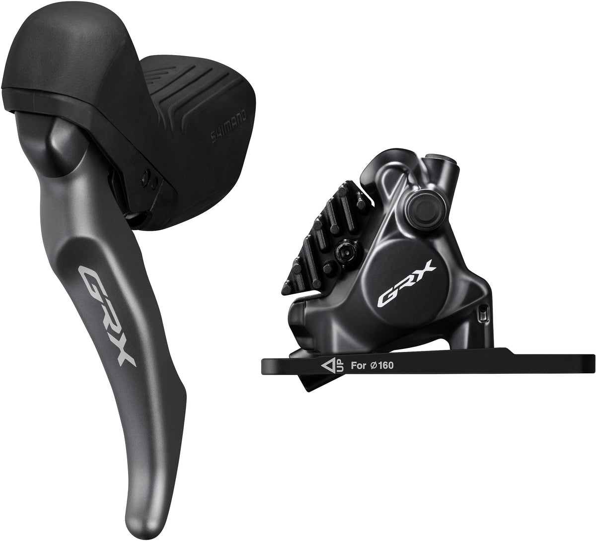 Shimano GRX ST-RX820-LA/BR-RX820 Scheibenbremsset Vorne Flat Mount für Vario-Sattelstütze grau/schwarz