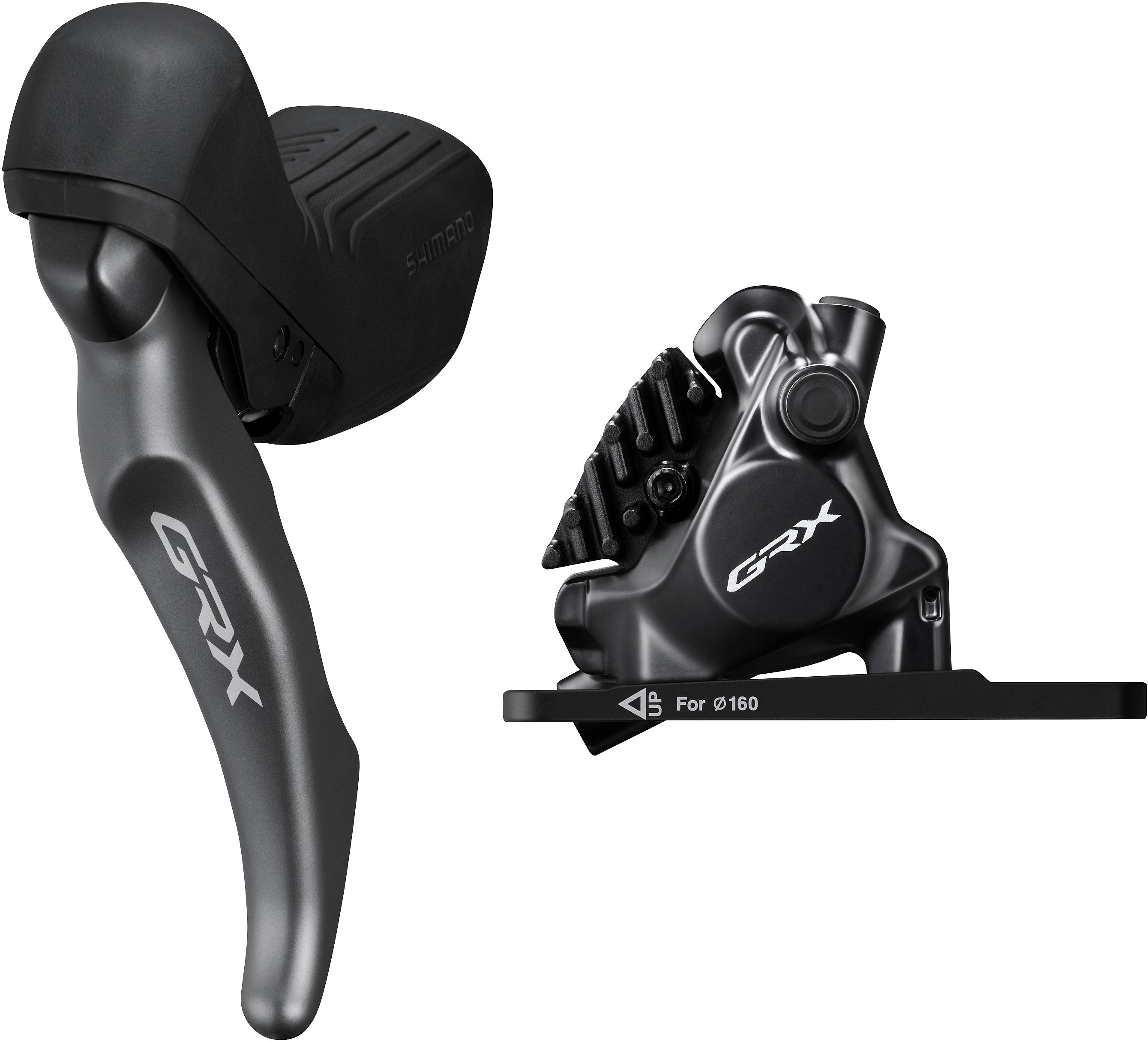 Shimano GRX ST-RX820-LA/BR-RX820 Scheibenbremsset Vorne Flat Mount für Vario-Sattelstütze grau/schwarz